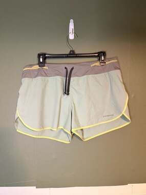 Patagonia Running Shorts Women's Large Strider Mint Green Gray Yellow Athletic